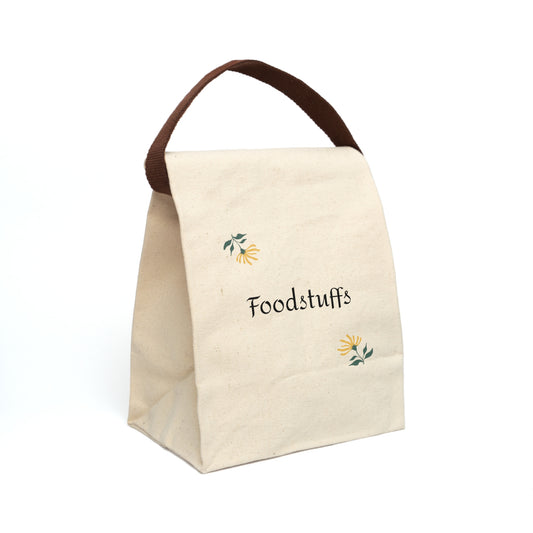 Canvas Lunch Bag — "Foodstuffs" Floral Insulated Lunch Tote with Strap